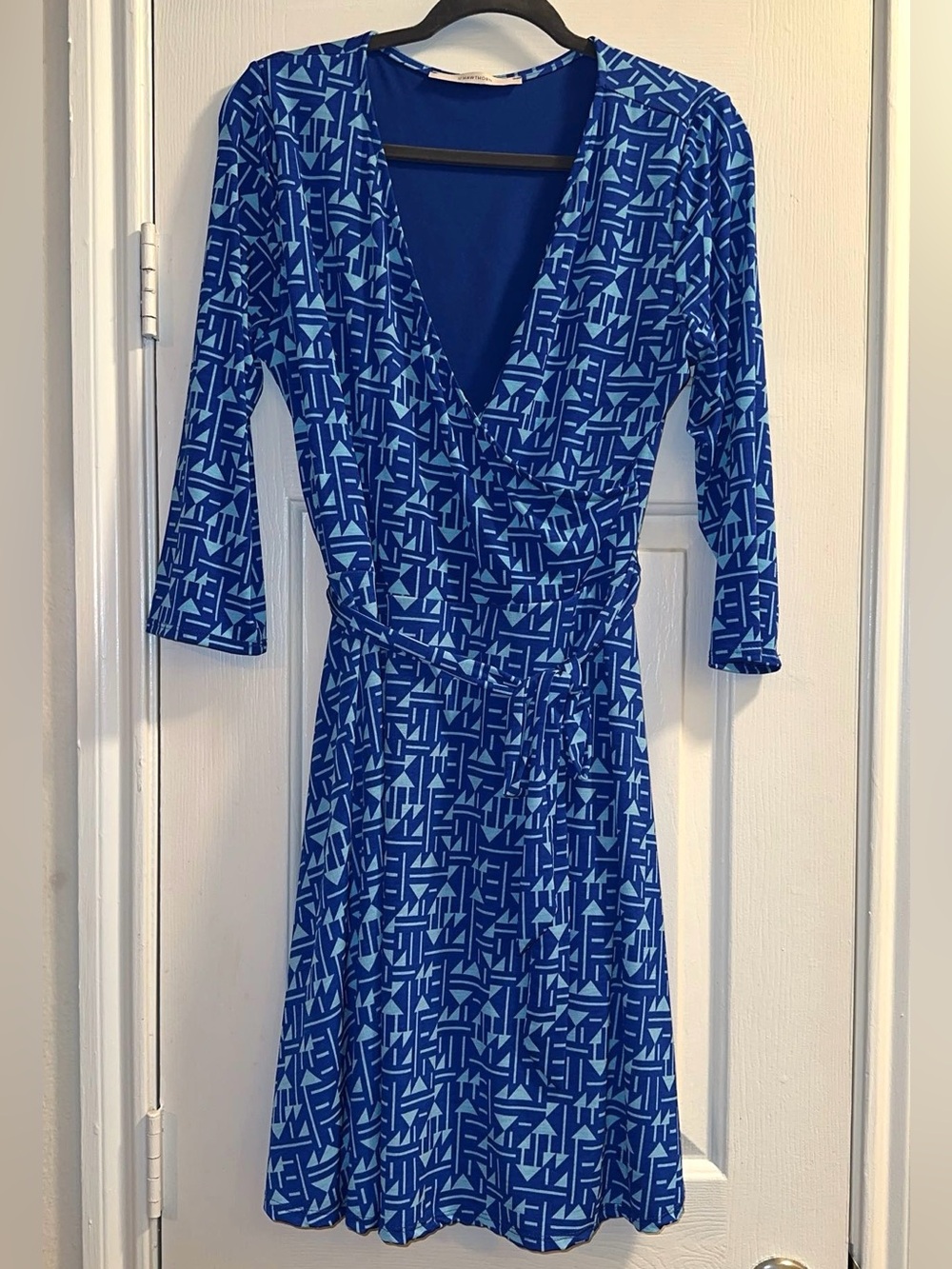 41 Hawthorn Blue Geometric Wrap Midi Dress